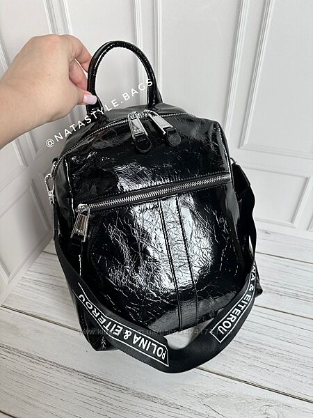 Жіночий шкіряний лаковий рюкзак. Жіноча шкіряна сумка. Polina&Eiterou