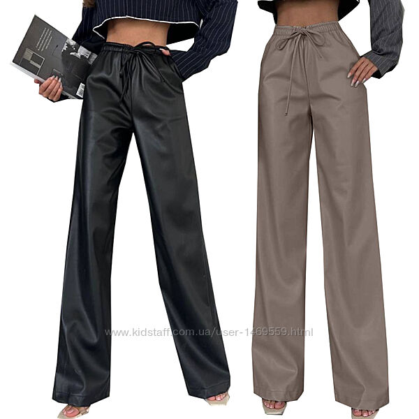 Штани жіночі з екошкіри на флісі, молодіжні трендові брюки утеплені модні