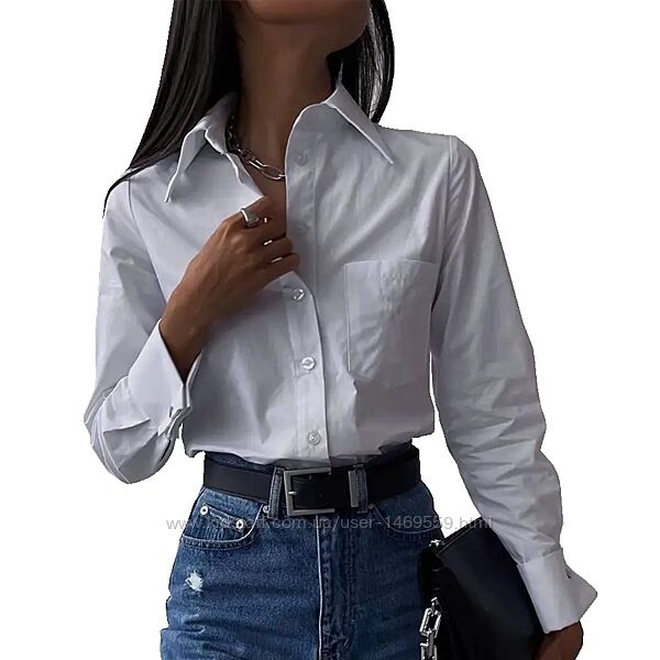 Блузка с длинным рукавом коттоновая, белая, женская рубашка нарядная. делов