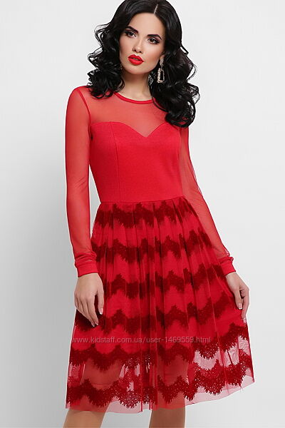 Сукня вечірня гарна молодіжна з мереживом красиве плаття міді червоне жіноч