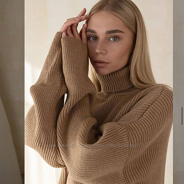 Жіночий светр теплий під горло вільний джемпер довгий базова кофта стильна
