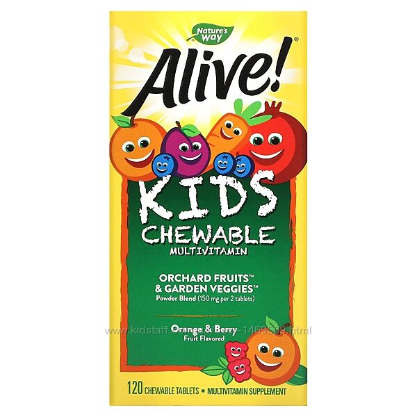 Nature&acutes Way Alive жувальні мультивітаміни для дітей зі смаком апельси