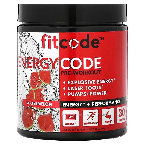 FITCODE Energy Code Pre Workout Watermelon 9.8 oz 279 g органічна добавка д
