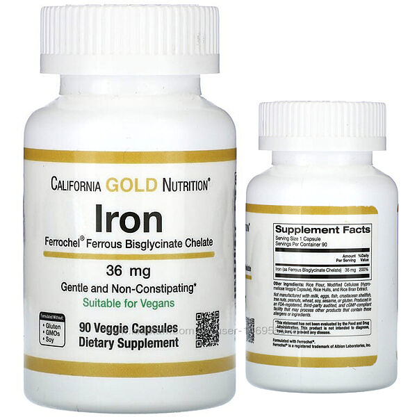 California Gold Nutrition Ferrochel залізо бісгліцинат 36 мг 90 залізо iron
