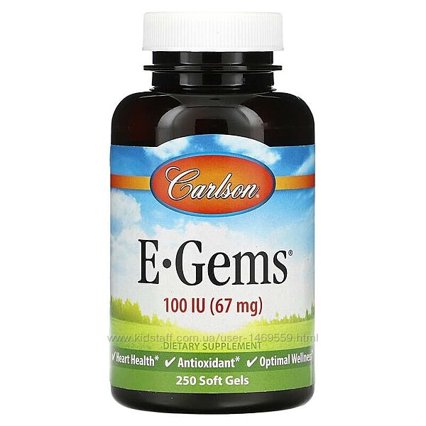 Carlson E-Gems 67 мг 100 МЕ 250 капсул витамин Е для серця шкіри очей імуні