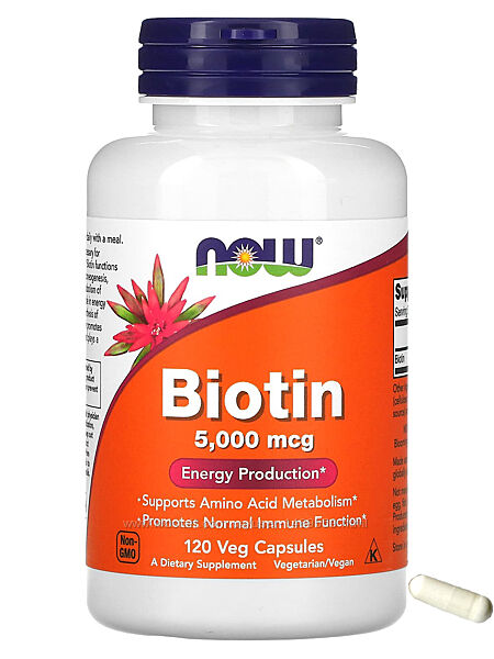 NOW Foods біотин 5000 мкг 120 вегетаріанських капсул вітамін волосся шкіри