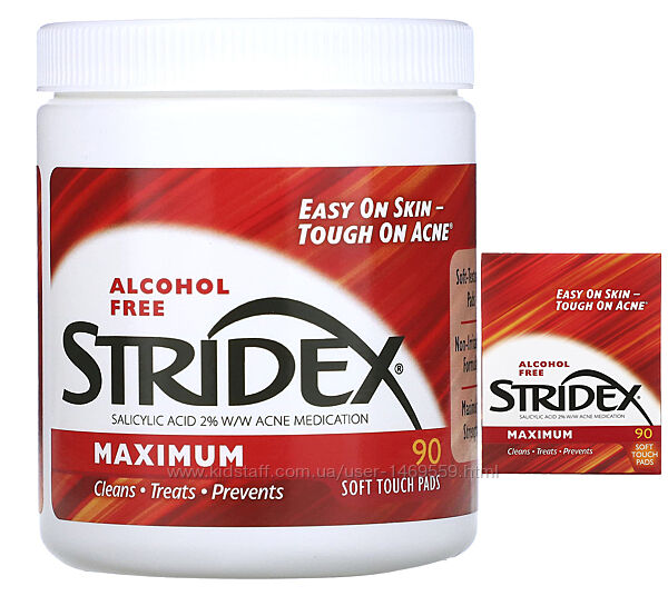 Stridex Single-Step контроль акне максимальна дія без спирту 90 мяких подуш