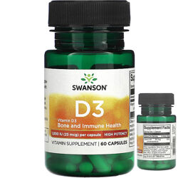 Swanson Вітамін D3 25 мкг 1000 МО 60 капсул д3 для кісток імунітету здоров