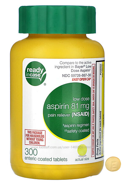 Life Extension аспірин 81 мг 300 таблеток болеутоляющее средство знеболююче