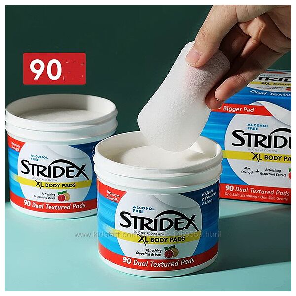 Stridex XL гелі для обличчя та тіла без спирту 90 подушечок із подвійною те
