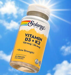 Solaray вітаміни D3 та K2 без сої 60 капсул VegCap Д3 125мкг K2 50мкг США