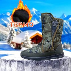 Сапоги мужские дутики зимние хаки