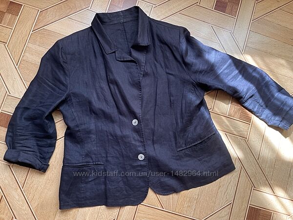 Льняной пиджак жакет черный 54 размер, лен 