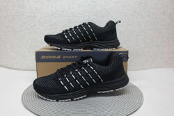 41-46р Bona 870СВ Бона текстильні чоловічі кросівки кроссовки чорні з сірим