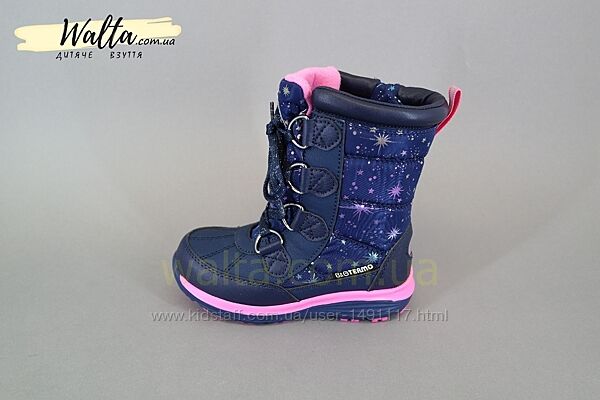 27-29р B&G Би джи зимние термо ботинки чобітки девочке синие с розовым звез