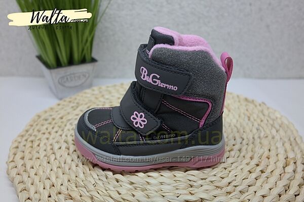 22р B&G b&g дитячі зимові термо черевики терміки чобітки сірі з рожевим
