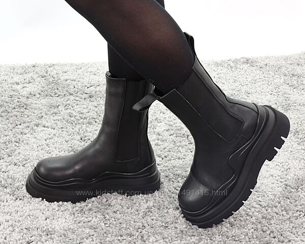 Зимние женские ботинки Bottega Veneta. Black. С МЕХОМ. Натуральная кожа
