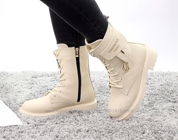 Зимние женские ботинки Dior Boots. Beige. С МЕХОМ. Натуральная кожа