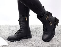 Зимние женские ботинки Dior Boots. Black. С МЕХОМ. Натуральная кожа