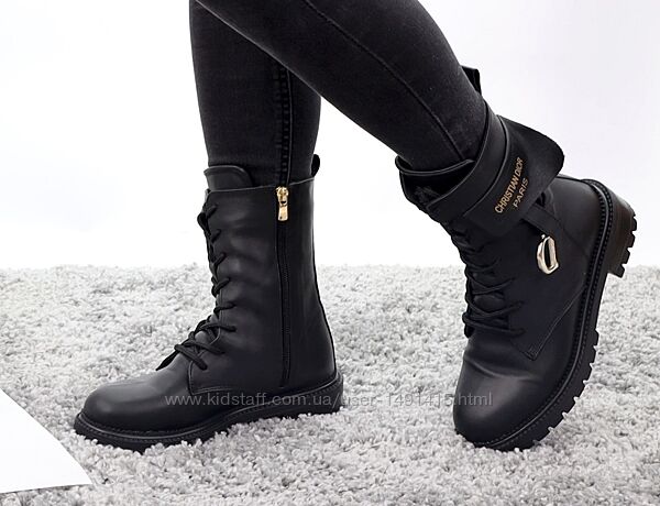 Зимние женские ботинки Dior Boots. Black. С МЕХОМ. Натуральная кожа