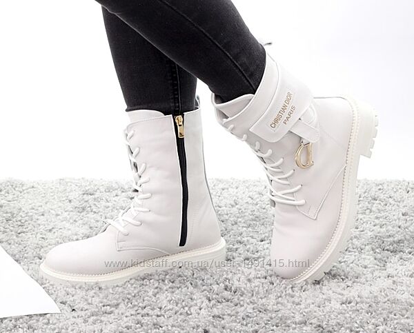 Зимние женские ботинки Dior Boots. White. С МЕХОМ. Натуральная кожа
