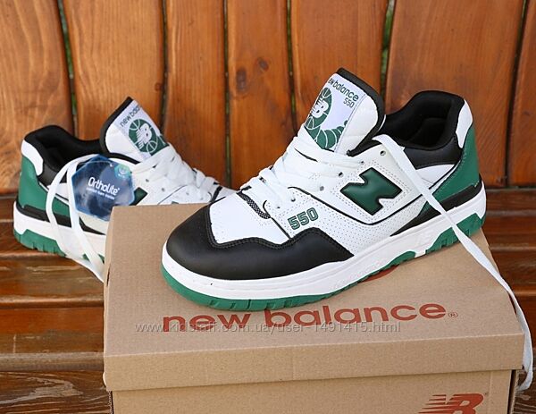 Женские кроссовки New Balance 550. Унисекс. White Black Green. Нью Беленс.