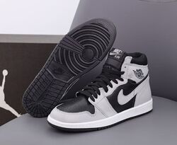 Мужские кроссовки Nike Air Jordan 1 Retro. Black Grey. Найк Джордан