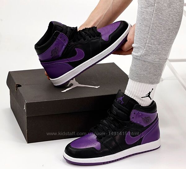 Мужские кроссовки Nike Air Jordan 1 Retro. Black Violet. Найк Джордан