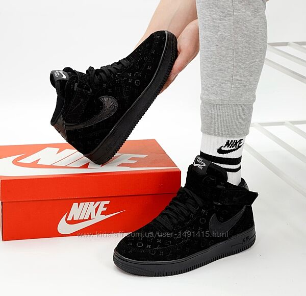 Мужские кроссовки Nike Air Force x Louis Vuitton. Black. Натуральная замша.