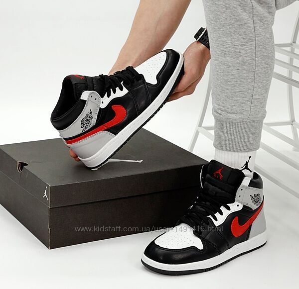 Мужские кроссовки Nike Air Jordan 1 Retro. Black Grey. Найк Джордан