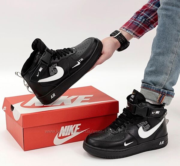 Зимние мужские кроссовки ботинки Nike Air Force Hi 1 TM. Black