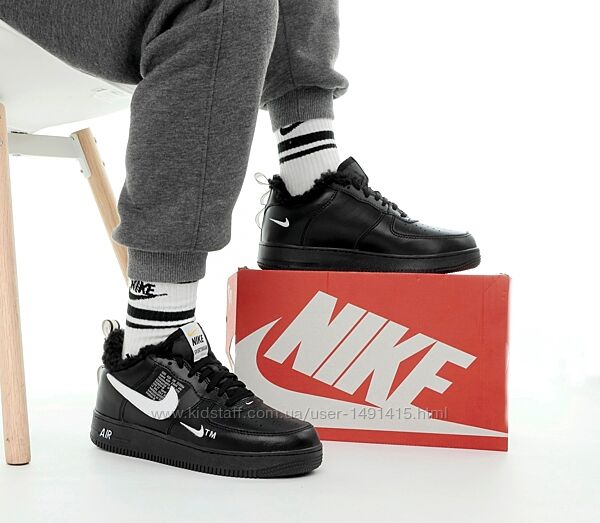 Зимние мужские кроссовки ботинки Nike Air Force Low 1 TM. Black