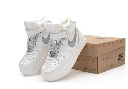 Зимние мужские кроссовки ботинки Nike Air Force. Унисекс. White. С мехом.