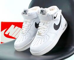 Зимние мужские кроссовки ботинки Nike Air Force. Унисекс. White. С МЕХОМ.