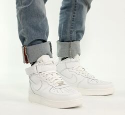Зимние мужские кроссовки ботинки Nike Air Force. Унисекс. White. С  мехом.