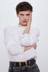 Блуза белая натуральная вышивка Zara XS