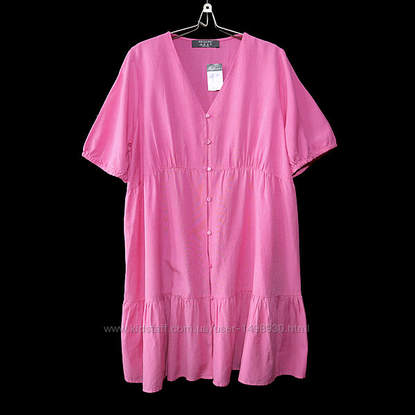 Романтична ярусна рожева сукня з натуральної тканини р.18