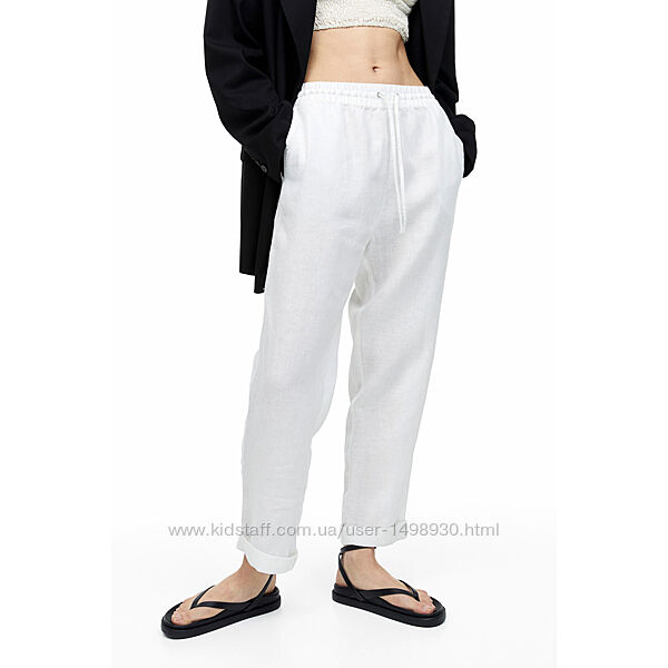 Літні білі брюки джогери з тонкого льону р.16-18