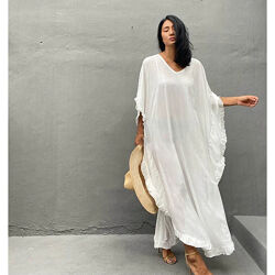 Довга біла сукня в стилі бохо пляжний кафтан р.16-18-20