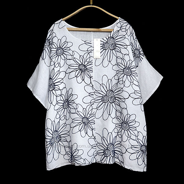 100 льон італійська лляна блузка з вишивкою р.18-20