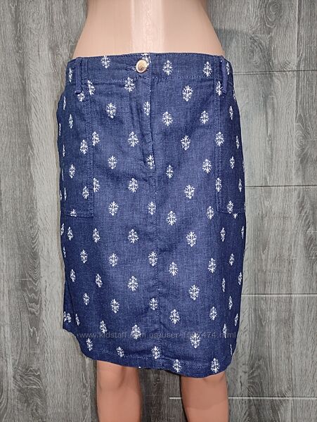 Классная льняная юбка с карманами Пот-41-48 см