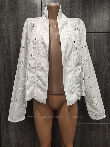 Шикарный жакет болеро из прошвы, пиджак без пуговиц, кардиган размер 54-56