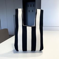 Тренд стильна чорно біла жіноча вязана текстильна сумка шопер різні кольор