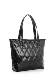 Стильний стьобаний чорний шопер екошкіра жіноча сумка на плече тоут