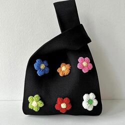 Тренд стильна жіноча вязана текстильна сумка шопер квіти