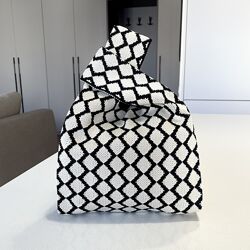 Тренд стильна жіноча вязана текстильна сумка шопер графічний принт 