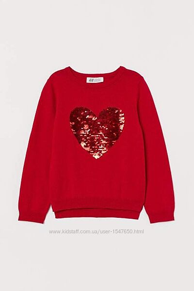 Красный джемпер, свитер с пайетками на девочек 110-116 р. , H&M