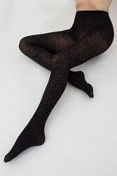 Щільні непрозорі чорні жіночі колготи фантазійні колготки з малюнком 