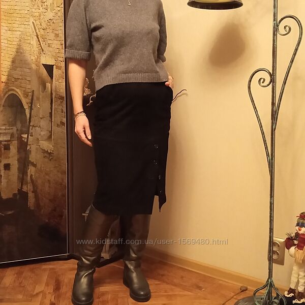 Натуральная кожаная замшевая юбка карандаш Италия 