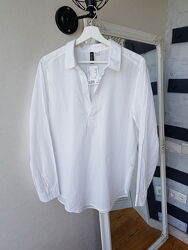 H&M Котоновая батист белая рубашка блуза с длинным рукавом
